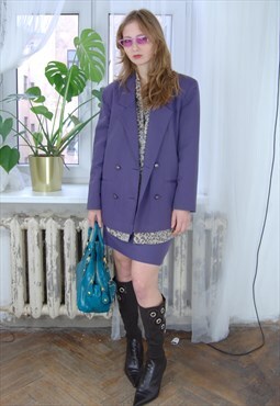 Vintage 80's party blazer mini skirts casual suit set purple