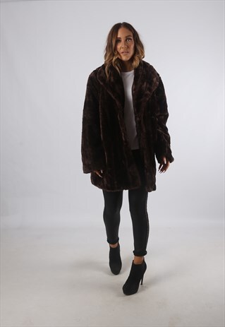VINTAGE FAUX FUR COAT JACKET SHORT MID UK 18 XXL (B93E)