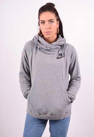 NIKE WOMENS VINTAGE HOODIE JUMPER LARGE GREY 90'S