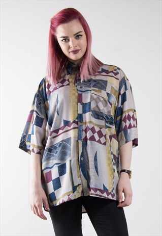 90'S CRAZY ABSTRACT PATTERN OVERSIZE SHIRT