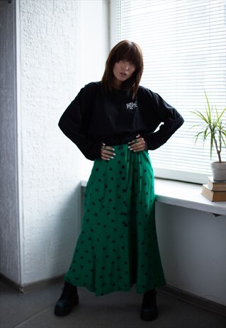 VINTAGE 80'S GREEN STAR PRINT SKIRT