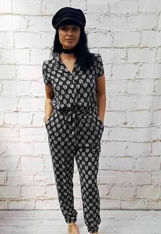 VINTAGE BLACK PRINT PLAYSUIT.