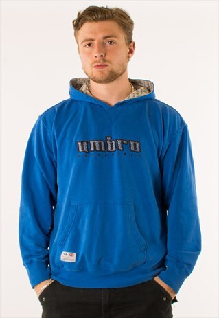 VINTAGE 90S BLUE UMBRO SPELLOUT HOODIE PULLOVER