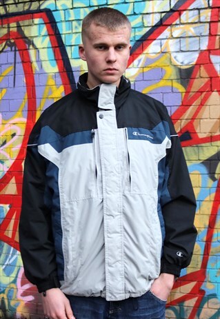LIGHT GREY BLUE AND BLACK CHAMPION PADDED JACKET