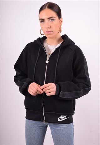 NIKE WOMENS VINTAGE HOODIE JACKET LARGE BLACK 90'S