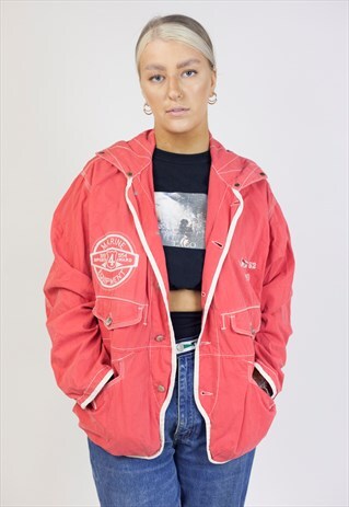 VINTAGE 90'S HOODED RED SPORTS JACKET