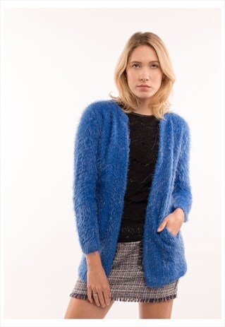 PLAIN COLOR FLUFFY CARDIGAN
