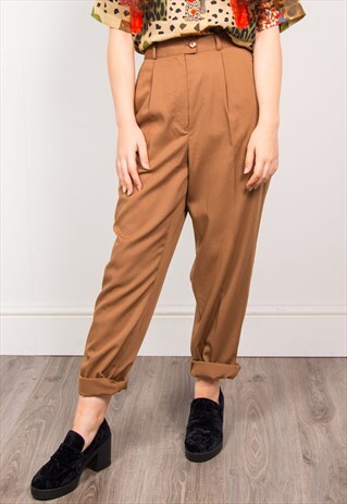 VINTAGE 90'S BROWN HIGH WAIST TAPERED TROUSERS