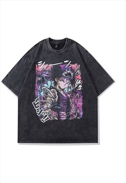 Anime t-shirt Japanese cartoon tee retro skater top in black