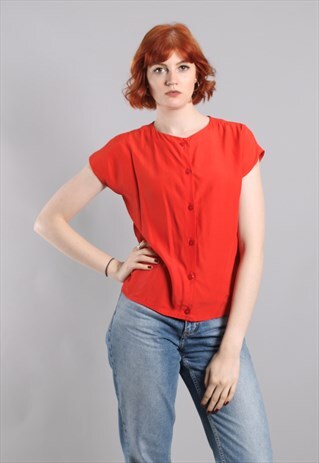 VINTAGE 60S RED BUTTON BLOUSE TOP