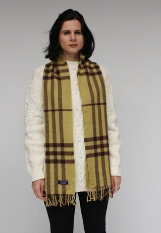 VINTAGE CASHMERE CHECKED SCARF GREY-AS17