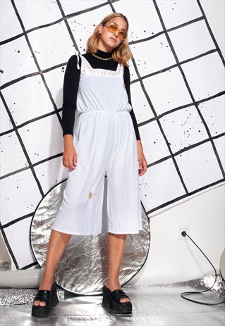 VINTAGE WIDE-LEG JUMPSUIT 70S ABBA PLAYSUIT GOLDEN WHITE