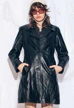 Vintage Y2K Matrix Leather Coat in Black