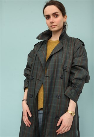VINTAGE 80'S CHECKED OVERSIZE TRENCH COAT