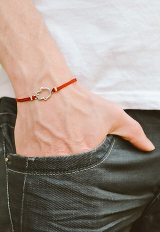 MEN'S BRACELET, SILVER HAMSA CHARM, RED CORD, GIFT FOR MEN