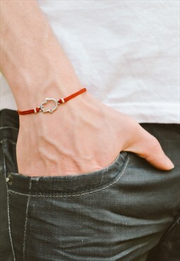 Mens bracelet silver Hamsa charm red string gift for him