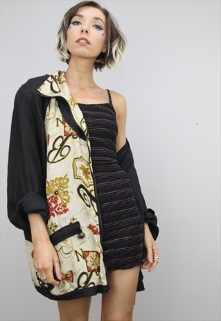 VINTAGE 80S 90S OVERSIZED FESTIVAL SILK PATTERNED JACKET