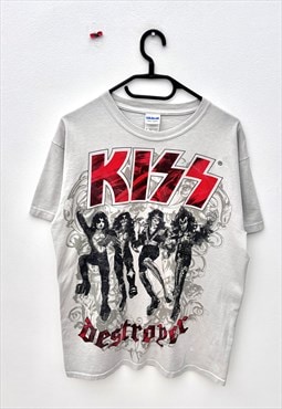 Vintage kiss destroyer rock metal grey T-shirt Gildan medium