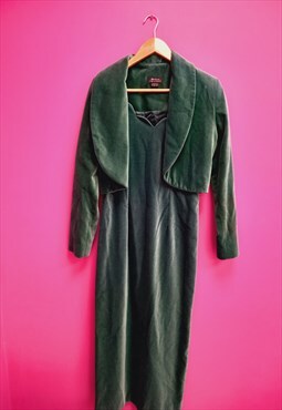 Vintage Dress Jacket Set Dark Green Velvet Scallop Neck