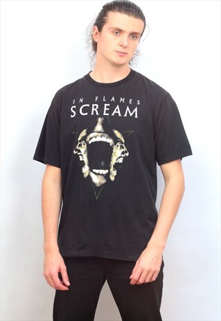 VINTAGE BLACK IN FLAMES- SCREAM PRINT T-SHIRT