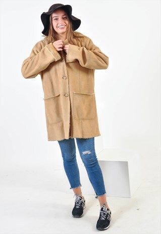 VINTAGE FAUX SUEDE LEATHER HOODIE COAT