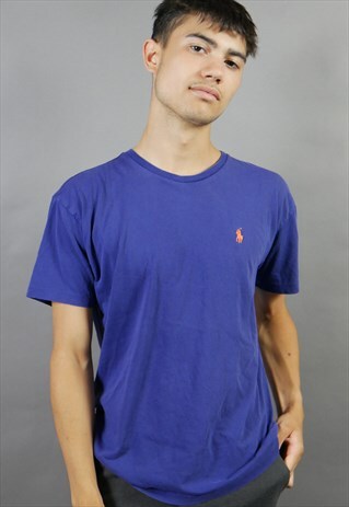 BLUE RALPH LAUREN T-SHIRT WITH ORANGE LOGO