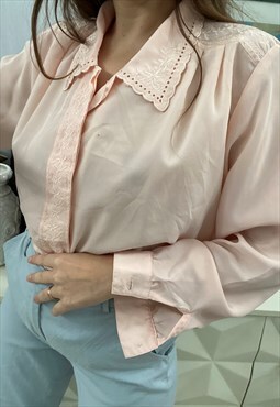 Vintage 80s Milkmaid embroidered blouse top shirt pastel