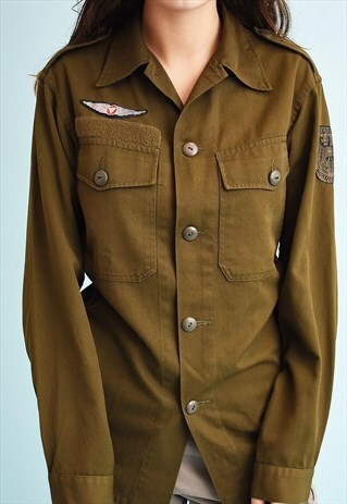 90'S RETRO MILITARY KHAKI SHIRT