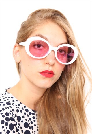 WHITE PINK OVAL KURT NIRVANA ALIEN SUNGLASSES