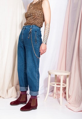 VINTAGE TAPERED JEANS 90S HIGH-WAISTED MOM JEANS DENIM PANTS