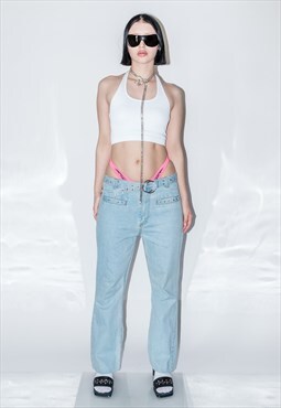 Vintage Y2K low-rise belted bedazzled jeans in light wash