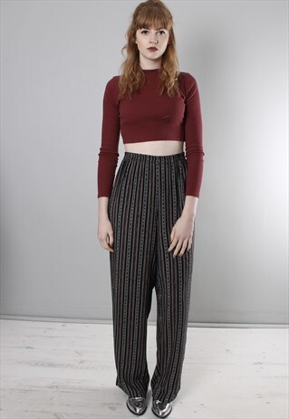 VINTAGE 80S STRIPE PATTERNED HIGH WAISTED CULOTTE TROUSERS