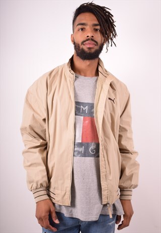 PUMA MENS VINTAGE BOMBER JACKET LARGE KHAKI 90S