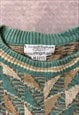 VINTAGE KNITTED JUMPER ABSTRACT PATTERNED GRANDAD SWEATER