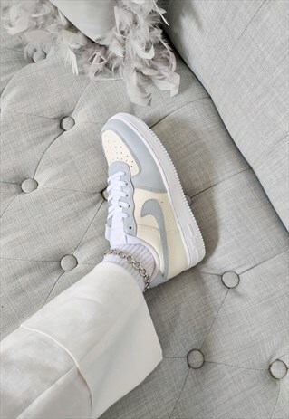 CUSTOM AIR FORCE 1 IN CREAM & LIGHT GREY (LARGER SIZES)