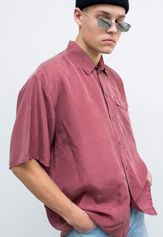 VINTAGE BUTTON UP SHIRT BURNT RED COLLARED MENSWEAR 90S