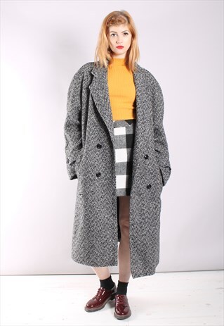VINTAGE 80S HERRINGBONE WOOL OVERSIZE LONG COAT