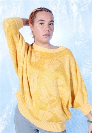 VINTAGE PIERRE CARDIN YELLOW FLORAL KNITTED JUMPER