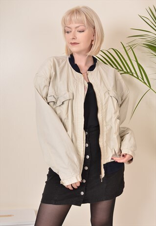 VINTAGE BOMBER JACKET WITH CARTOON PRINT LINING CREAM 90S
