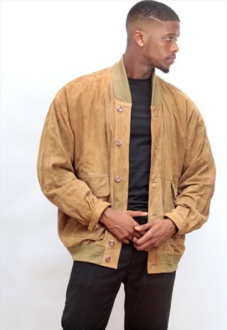 1980'S VINTAGE LIGHT TAN OVERSIZED SUEDE BOMBER JACKET