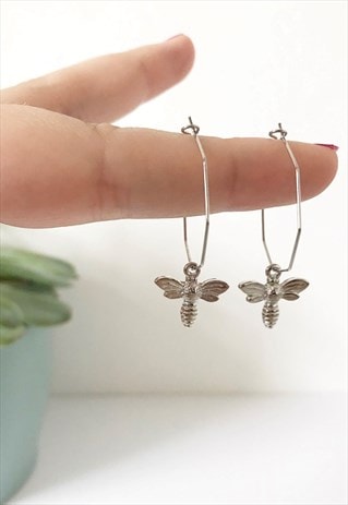 BEE EARRINGS, HOOP EARRINGS, HEXAGON EARRINGS, GEOMETRIC