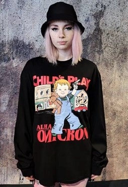 Childs play cartoon tshirt pistol print top horror tee black