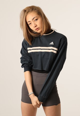 VINTAGE ADIDAS EMBROIDERED LOGO CROPPED SWEATSHIRT