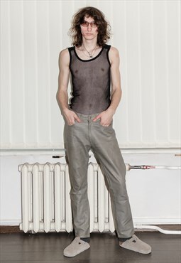 90's Vintage lowkey straight leather trousers stone grey