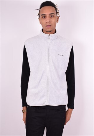 REEBOK MENS VINTAGE FLEECE GILET LARGE GREY 90'S