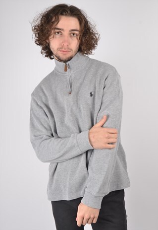 VINTAGE POLO RALPH LAUREN 1/4 ZIP SWEATSHIRT IN GREY