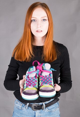 VINTAGE ADIDAS HIGH TOPS WITH ' CRAZY CHECKED LACES'