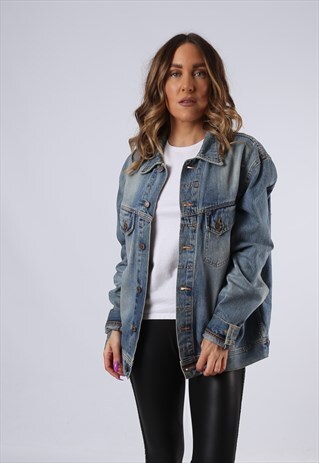 VINTAGE DENIM JACKET OVERSIZED NUDIE UK 14 LARGE BLUE (A3Z)