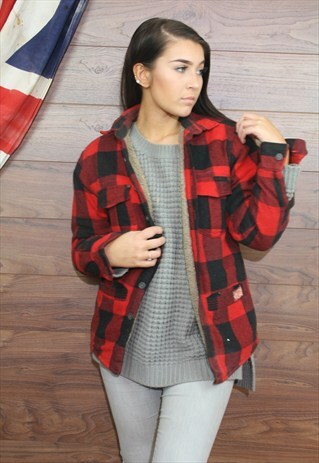 VINTAGE USA 80'S WOOL MIX CHECK WINTER JACKET,COAT ,SMALL,10