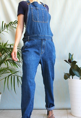 DARK BLUE DENIM HIGH BIB DUNGAREES